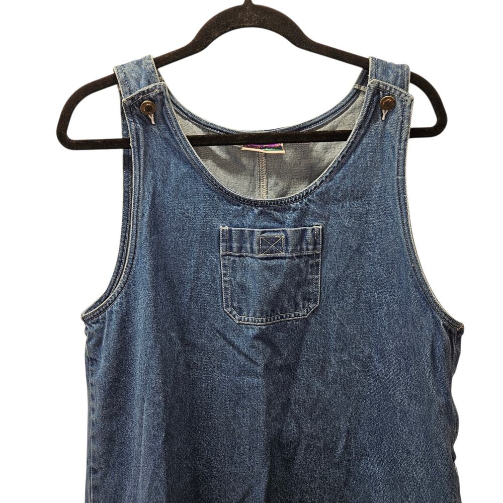 VTG 90s Overall Dress Denim Jean Cargo Blue Sleeveless Grunge Teacher Sz L - Picture 2 of 10